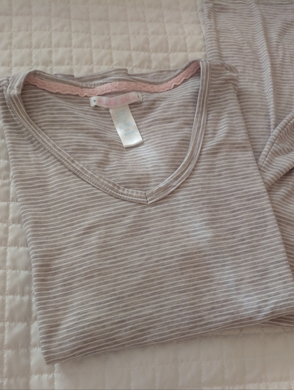 Soft Cozy Light Gray and White Striped Pajamas